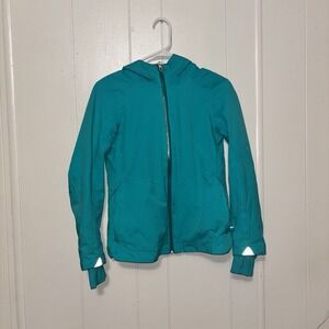 Girls Ivivva Lululemon Jacket 12 Teal Blue Reflective Nylon Sparkly Navy